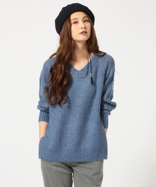 GLOBAL WORK（グローバルワーク）の「3GゲージモヘヤVチュニック/727798（ニット/セーター・レディース・ブルー/ピンク系その他/ネイビー/ライトグレー・MEDIUM/SMALL/LARGE）」の3枚目の写真