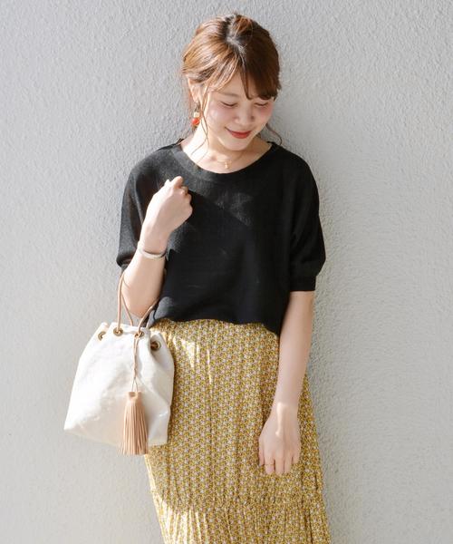 SHIPS（シップス）の「リネンショートスリーブプルオーバー◇（Tシャツ/カットソー・レディース・オレンジ/キャメル/ブラック・ONE SIZE）」の2枚目の写真