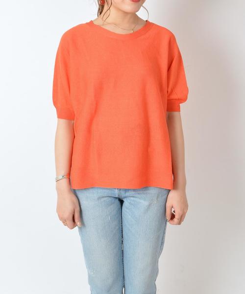 SHIPS（シップス）の「リネンショートスリーブプルオーバー◇（Tシャツ/カットソー・レディース・オレンジ/キャメル/ブラック・ONE SIZE）」の4枚目の写真