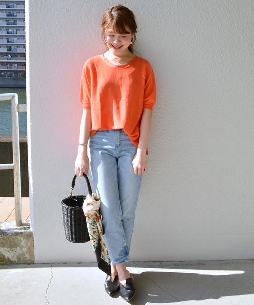 SHIPS（シップス）の「リネンショートスリーブプルオーバー◇（Tシャツ/カットソー・レディース・オレンジ/キャメル/ブラック・ONE SIZE）」の9枚目の写真