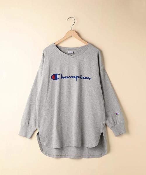 coen（コーエン）の「Champion （チャンピオン）Vネックロングスリーブカットソー（Tシャツ/カットソー・レディース・ホワイト/ライトグレー・MEDIUM）」の13枚目の写真