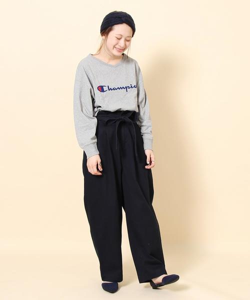 coen（コーエン）の「Champion （チャンピオン）Vネックロングスリーブカットソー（Tシャツ/カットソー・レディース・ホワイト/ライトグレー・MEDIUM）」の14枚目の写真