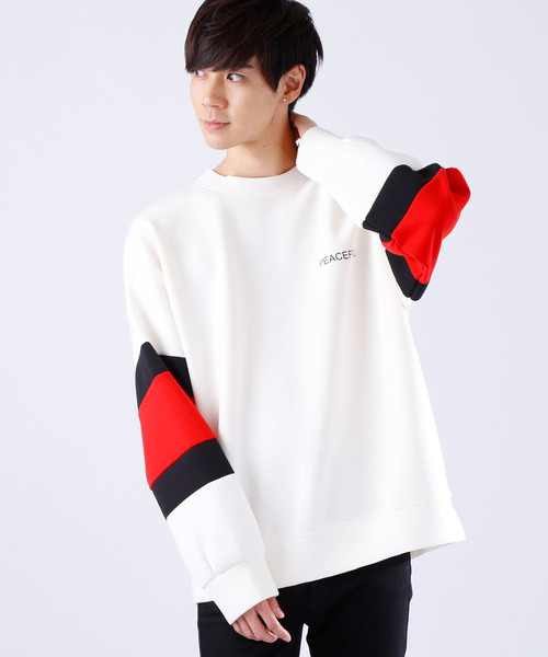 MONO-MART(モノマート)の「スーパービッグシルエット 袖ライン プリントプルオーバー(スウェット・メンズ・ホワイト/ブラック/ネイビー/グリーン・FREE)」の1枚目の写真