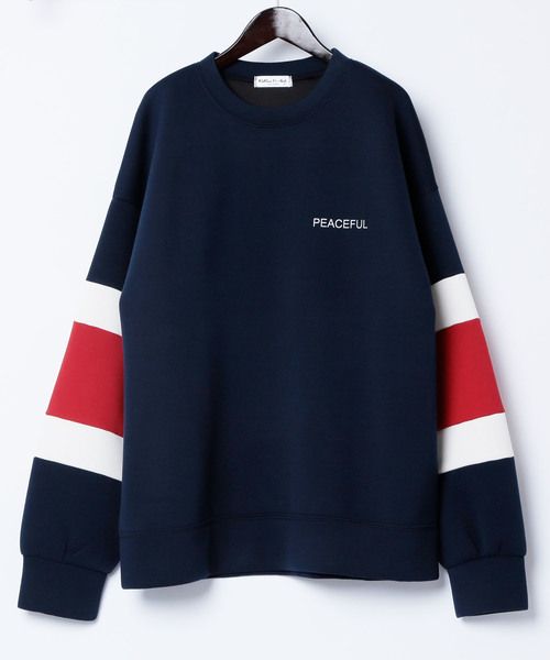 MONO-MART(モノマート)の「スーパービッグシルエット 袖ライン プリントプルオーバー(スウェット・メンズ・ホワイト/ブラック/ネイビー/グリーン・FREE)」の6枚目の写真