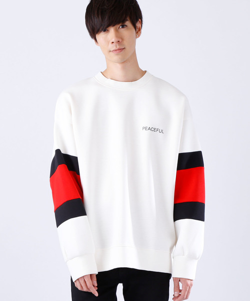 MONO-MART(モノマート)の「スーパービッグシルエット 袖ライン プリントプルオーバー(スウェット・メンズ・ホワイト/ブラック/ネイビー/グリーン・FREE)」の8枚目の写真