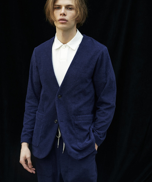 THING FABRICS(シングファブリックス)の「tHING FABRICS/シングファブリックス No Collar jacket(ノーカラージャケット・メンズ・ブラック/ネイビー・1/0)」の1枚目の写真