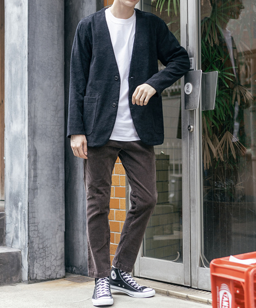 THING FABRICS(シングファブリックス)の「tHING FABRICS/シングファブリックス No Collar jacket(ノーカラージャケット・メンズ・ブラック/ネイビー・1/0)」の2枚目の写真