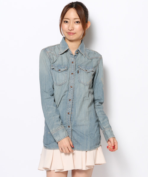 goa（ゴア）の「6ozデニムシャツ（シャツ/ブラウス・レディース・ブラック/ブルー/インディゴブルー・FREE）」の3枚目の写真