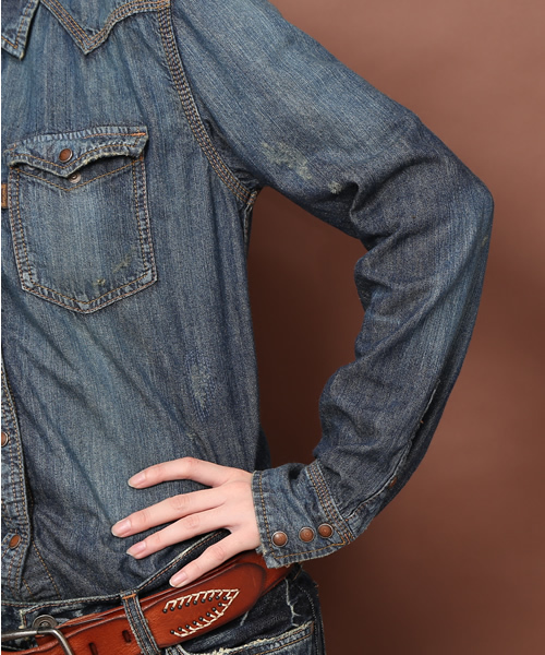 goa（ゴア）の「6ozデニムシャツ（シャツ/ブラウス・レディース・ブラック/ブルー/インディゴブルー・FREE）」の10枚目の写真