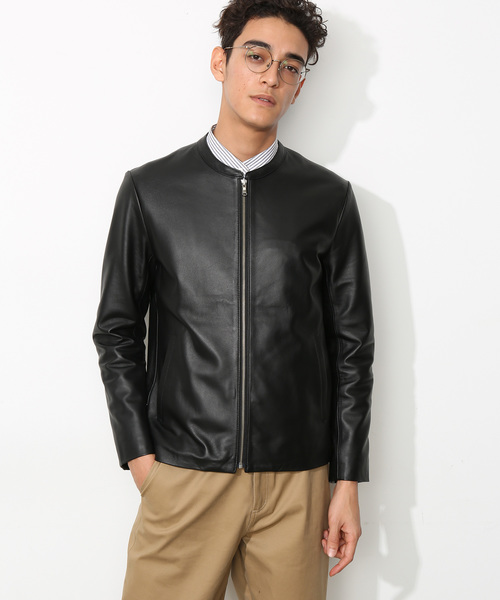 ADAM ET ROPE ブラック シングルライダースジャケット ADAM ET ROPE'（アダムエロペ）の「シングルレザーライダース