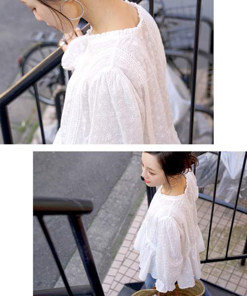 FRAYI.D ブラック 花柄刺繍ペプラムブラウストップス oo159