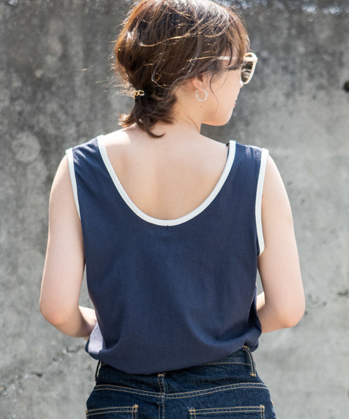 SIKI PRODUCT.(シキプロダクト)の「SIKI PRODUCT. Wオーバータンクトップ(タンクトップ・レディース・ネイビー/ホワイト・FREE)」の6枚目の写真