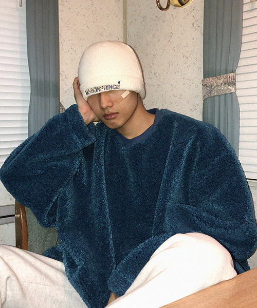 MASONPRINCE(メイソンプリンス)の「【MASONPRINCE】スーパービッグシルエット ボア サイドスリット スウェット(スウェット・メンズ・ブラック/ベージュ/ブルー・S/M/L)」の5枚目の写真