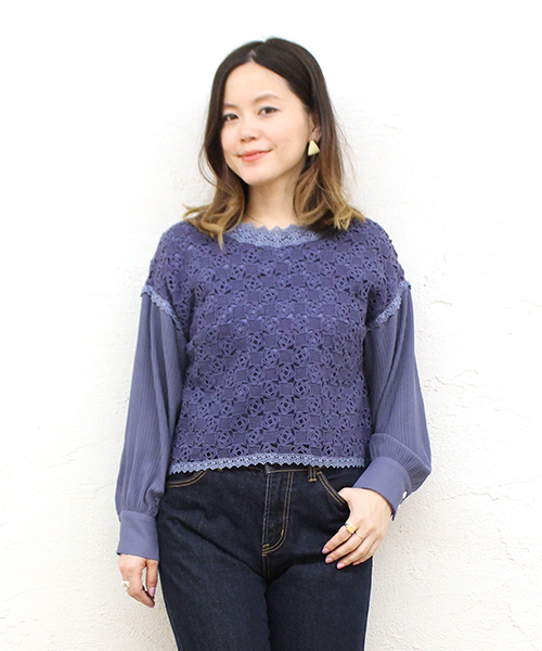 mystic（ミスティック）の「レースプリーツ袖ブラウス（シャツ/ブラウス・レディース・オフホワイト/ブラック/ネイビー・FREE）」の3枚目の写真