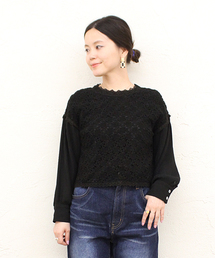 mystic | レースプリーツ袖ブラウス(シャツ/ブラウス)