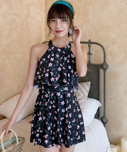 TeddyShop（テディショップ）の「【大きいサイズ有】レディース水着 体型カバー ハイネックバックフリル フレア ワンピース風 オールインワン スイムウェア（水着・レディース・ブラック/オレンジ/レッド/ブラック系その他/チェック/ブラック系その他2/ブラック系その他3/ネイビー/ブラック系その他4/ブラック系その他5/ブラック系その他6/ブラック系その他7/ブラック×レッド/レッド系その他/ブラウン系その他/ブルー系その他/ブラック×ピンク/ブルー系その他2/ライトブルー/ブラックミックス・M/3L/4L/L/LL）」の12枚目の写真