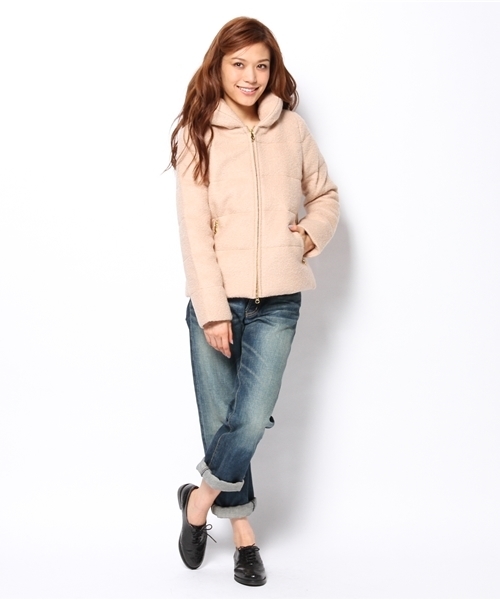 Ray BEAMS（レイビームス）の「◎Ray BEAMS / ブークレ ショールカラー ダウン（ダウンジャケット/コート・レディース・ライトグレー/ベージュ・0/1）」の14枚目の写真