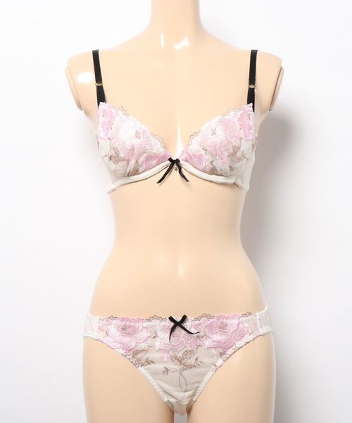 Absorle(アブソール)の「ローズガーデン ブラ&ショーツセット(ブラ&ショーツ)」|アイボリー