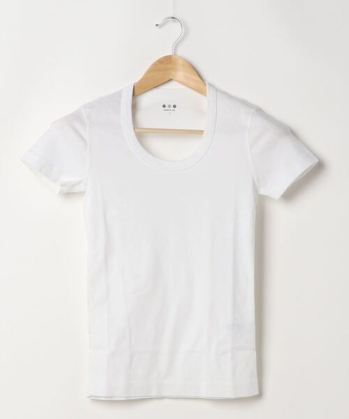 three dots(スリードッツ)の「THREE DOTS: クルーネックT(Tシャツ/カットソー・レディース・ホワイト/セージグリーン/ブラック・S/M)」の2枚目の写真