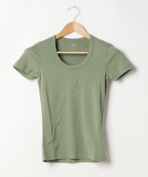 three dots(スリードッツ)の「THREE DOTS: クルーネックT(Tシャツ/カットソー・レディース・ホワイト/セージグリーン/ブラック・S/M)」の1枚目の写真