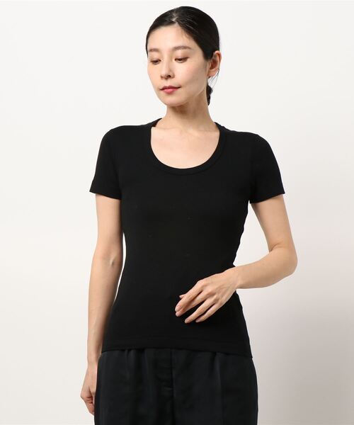 three dots(スリードッツ)の「THREE DOTS: クルーネックT(Tシャツ/カットソー・レディース・ホワイト/セージグリーン/ブラック・S/M)」の3枚目の写真