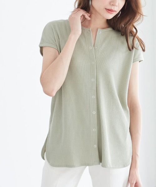 Pierrot(ピエロ)の「2wayワッフルTシャツ(Tシャツ/カットソー・レディース・ベージュ/アイボリー/ミント・M/L)」の3枚目の写真