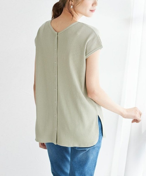 Pierrot(ピエロ)の「2wayワッフルTシャツ(Tシャツ/カットソー・レディース・ベージュ/アイボリー/ミント・M/L)」の4枚目の写真