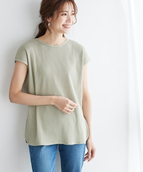 Pierrot(ピエロ)の「2wayワッフルTシャツ(Tシャツ/カットソー・レディース・ベージュ/アイボリー/ミント・M/L)」の5枚目の写真