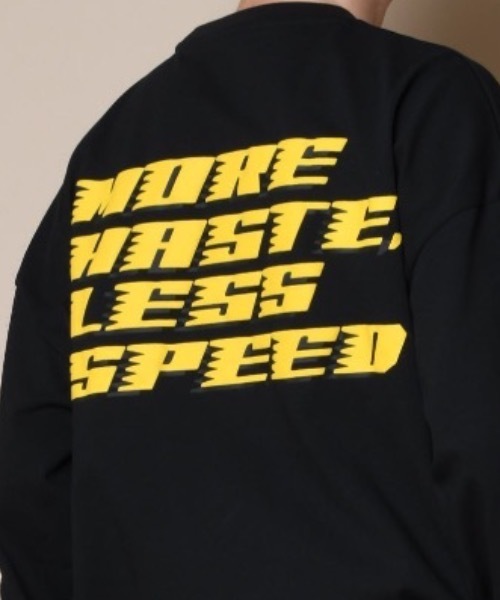 SUPERTHANKS(スーパーサンクス)の「「MORE HASTE LESS SPEED」バックプリントBICロングTシャツ(Tシャツ/カットソー・メンズ・ブラック×イエロー/ベージュ/ホワイト×グリーン/ブラック×ブラック・SMALL/LARGE/MEDIUM)」の3枚目の写真