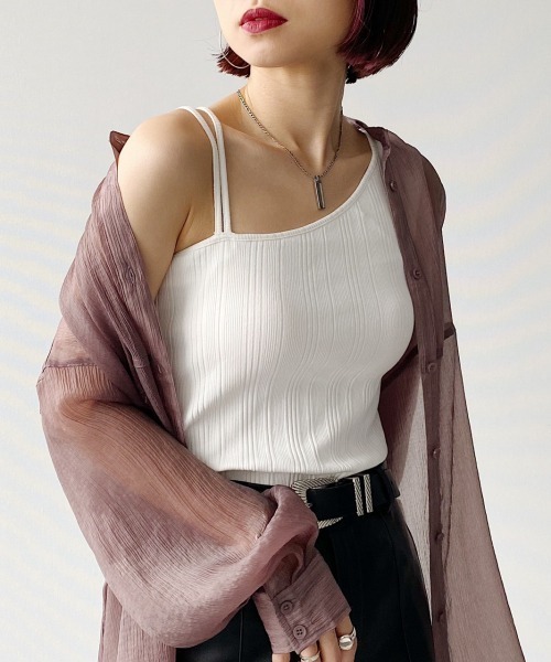 PAGEBOY(ページボーイ)の「シアーヨウリュウバンドカラーシャツ【ニュアンスカラーシャツ】(シャツ/ブラウス・レディース・ブラック/モカ/グレイッシュベージュ/イエロー系その他・FREE)」の9枚目の写真