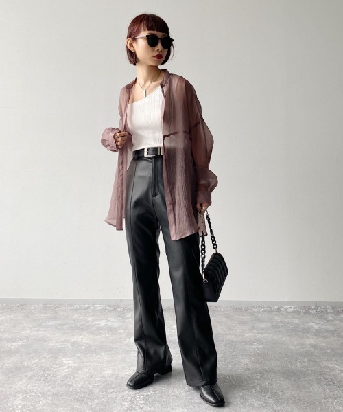 PAGEBOY(ページボーイ)の「シアーヨウリュウバンドカラーシャツ【ニュアンスカラーシャツ】(シャツ/ブラウス・レディース・ブラック/モカ/グレイッシュベージュ/イエロー系その他・FREE)」の11枚目の写真