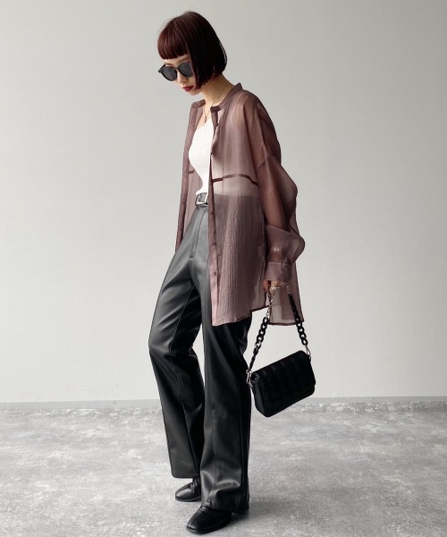 PAGEBOY(ページボーイ)の「シアーヨウリュウバンドカラーシャツ【ニュアンスカラーシャツ】(シャツ/ブラウス・レディース・ブラック/モカ/グレイッシュベージュ/イエロー系その他・FREE)」の12枚目の写真