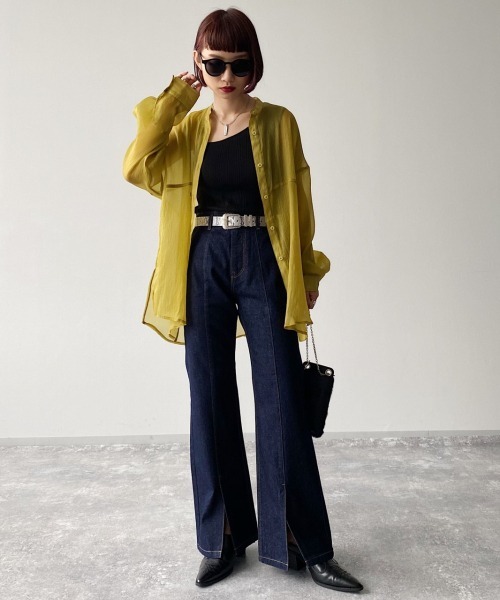 PAGEBOY(ページボーイ)の「シアーヨウリュウバンドカラーシャツ【ニュアンスカラーシャツ】(シャツ/ブラウス・レディース・ブラック/モカ/グレイッシュベージュ/イエロー系その他・FREE)」の19枚目の写真