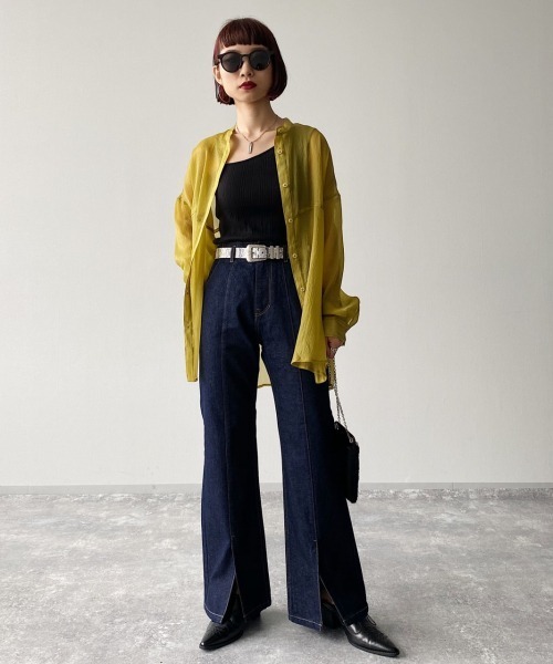 PAGEBOY(ページボーイ)の「シアーヨウリュウバンドカラーシャツ【ニュアンスカラーシャツ】(シャツ/ブラウス・レディース・ブラック/モカ/グレイッシュベージュ/イエロー系その他・FREE)」の20枚目の写真