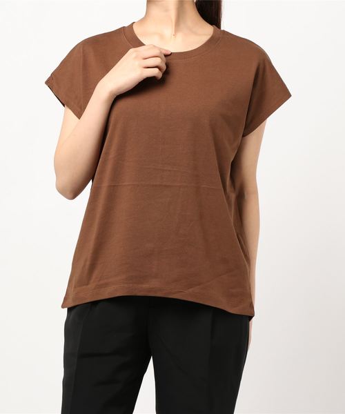 AMERICAN HOLIC(アメリカンホリック)の「フレンチスリーブ裾ラウンドカットプルオーバー *(Tシャツ/カットソー・レディース・アイボリー/ブラック/ブルーグリーン/キャメル・M/L)」の6枚目の写真