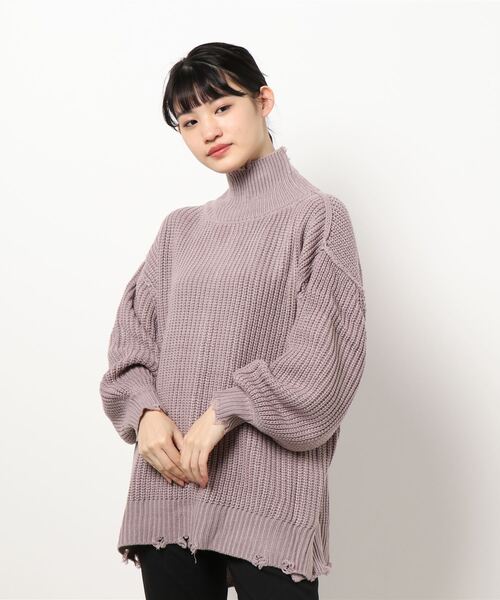 KOBE LETTUCE(コウベレタス)の「ハイネックダメージニットトップス(ニット/セーター・レディース・アイボリー/モスグリーン/ブルー系その他/パープル系その他/グレイッシュベージュ/チャコール・FREE)」の17枚目の写真