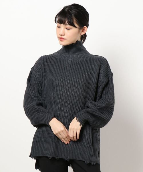 KOBE LETTUCE(コウベレタス)の「ハイネックダメージニットトップス(ニット/セーター・レディース・アイボリー/モスグリーン/ブルー系その他/パープル系その他/グレイッシュベージュ/チャコール・FREE)」の14枚目の写真