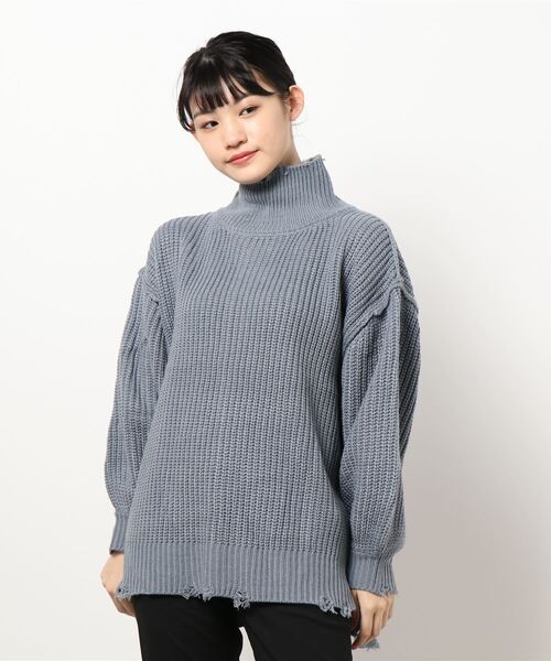 KOBE LETTUCE(コウベレタス)の「ハイネックダメージニットトップス(ニット/セーター・レディース・アイボリー/モスグリーン/ブルー系その他/パープル系その他/グレイッシュベージュ/チャコール・FREE)」の20枚目の写真