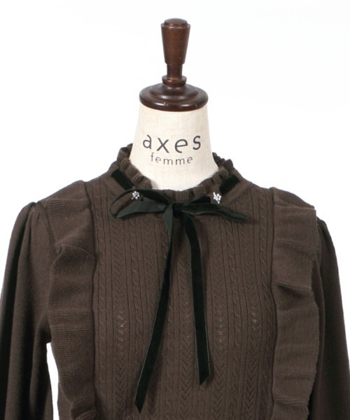 axes femme（アクシーズファム）の「肩フリルボリューム袖ニット（ニット/セーター・レディース・ピンク/ダークブラウン/キナリ・MEDIUM）」の21枚目の写真