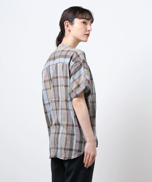 CUBE SUGAR（キューブシュガー）の「先染めチェック ５分袖 ドルマンシャツ（シャツ/ブラウス・レディース・ベージュ系その他/ホワイト系その他/グリーン系その他/マルチ・M）」の9枚目の写真