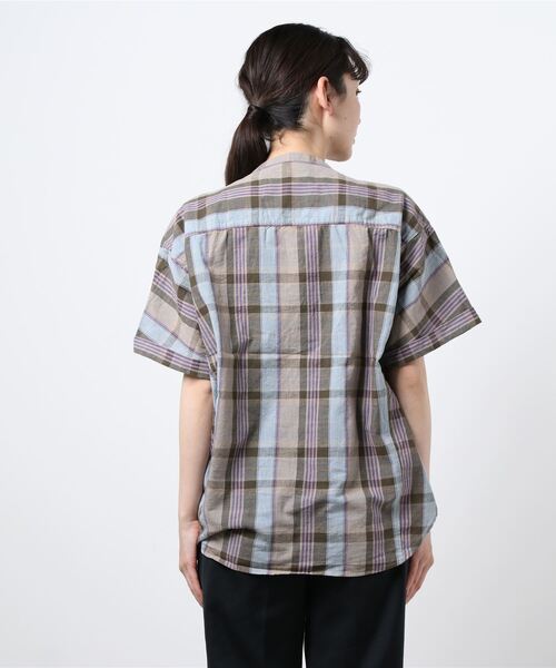 CUBE SUGAR（キューブシュガー）の「先染めチェック ５分袖 ドルマンシャツ（シャツ/ブラウス・レディース・ベージュ系その他/ホワイト系その他/グリーン系その他/マルチ・M）」の22枚目の写真