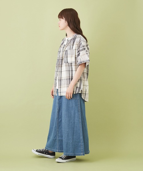 CUBE SUGAR（キューブシュガー）の「先染めチェック ５分袖 ドルマンシャツ（シャツ/ブラウス・レディース・ベージュ系その他/ホワイト系その他/グリーン系その他/マルチ・M）」の10枚目の写真