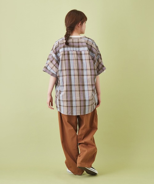 CUBE SUGAR（キューブシュガー）の「先染めチェック ５分袖 ドルマンシャツ（シャツ/ブラウス・レディース・ベージュ系その他/ホワイト系その他/グリーン系その他/マルチ・M）」の6枚目の写真