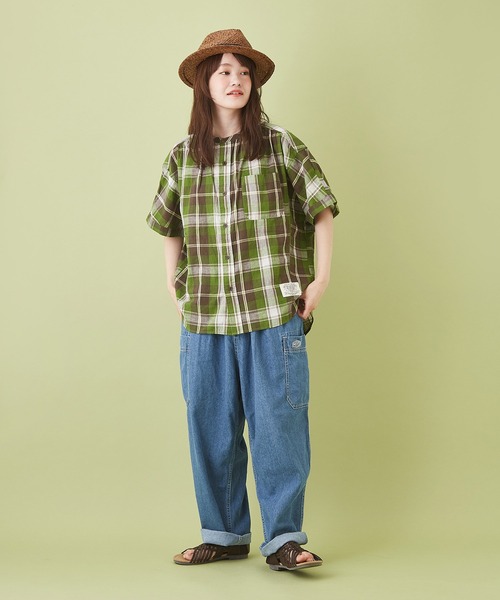 CUBE SUGAR（キューブシュガー）の「先染めチェック ５分袖 ドルマンシャツ（シャツ/ブラウス・レディース・ベージュ系その他/ホワイト系その他/グリーン系その他/マルチ・M）」の19枚目の写真