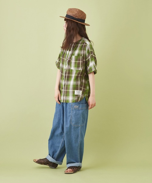 CUBE SUGAR（キューブシュガー）の「先染めチェック ５分袖 ドルマンシャツ（シャツ/ブラウス・レディース・ベージュ系その他/ホワイト系その他/グリーン系その他/マルチ・M）」の15枚目の写真