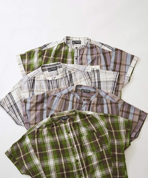 CUBE SUGAR（キューブシュガー）の「先染めチェック ５分袖 ドルマンシャツ（シャツ/ブラウス・レディース・ベージュ系その他/ホワイト系その他/グリーン系その他/マルチ・M）」の8枚目の写真