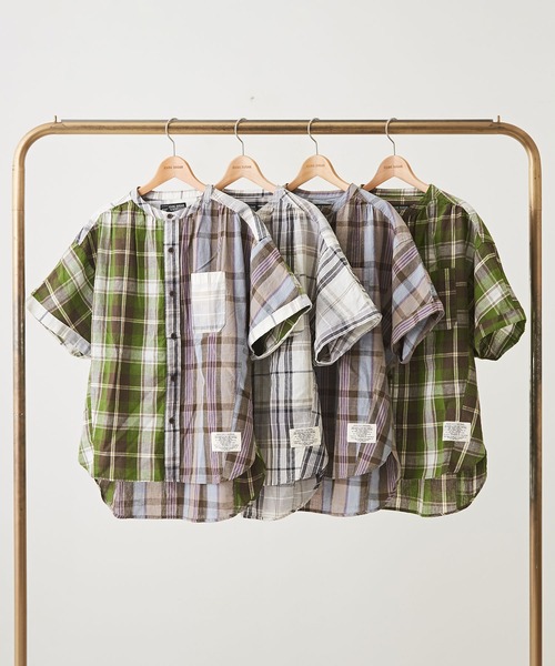 CUBE SUGAR（キューブシュガー）の「先染めチェック ５分袖 ドルマンシャツ（シャツ/ブラウス・レディース・ベージュ系その他/ホワイト系その他/グリーン系その他/マルチ・M）」の21枚目の写真