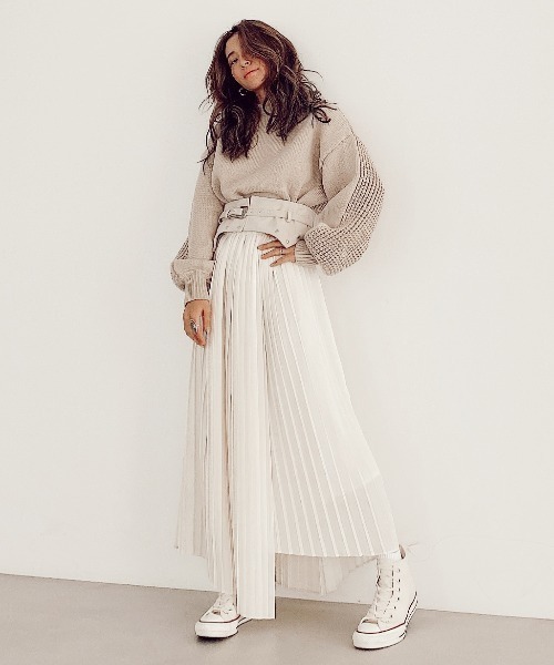 ALEXIA STAM(アリシアスタン)の「Wrap Pleated Skirt With Belt/ラッププリーツスカートウィズベルト(スカート・レディース・アイボリー/グレイッシュベージュ・FREE)」の16枚目の写真