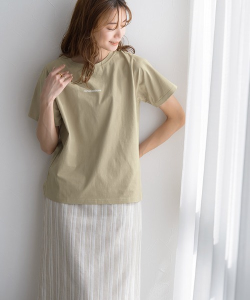 Pierrot(ピエロ)の「大人カジュアル conscientiousシルケットロゴTシャツ 綿100%(Tシャツ/カットソー・レディース・ホワイト×ブラック/ホワイト×ブラウン/ベージュ系その他・M/L)」の5枚目の写真
