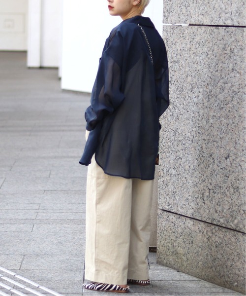 JOINT WORKS（ジョイントワークス）の「J-ソフトオーガンジーシャツ（シャツ/ブラウス・レディース・アイボリー/カーキ/ネイビー/ピンク・FREE）」の6枚目の写真